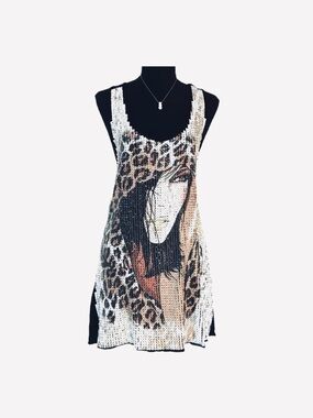 FANTAZIA ~ Sequin Leopard Graphic Tank Top Dress w/Metallic Appearance Details